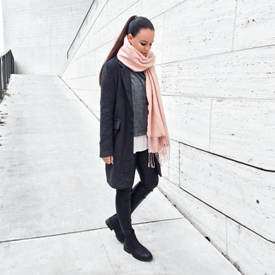 Girl with high ponytail and pink scarf